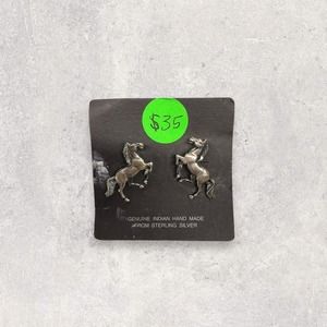 Handmade Authentic Native American Sterling Silver Horse Stud Earrings